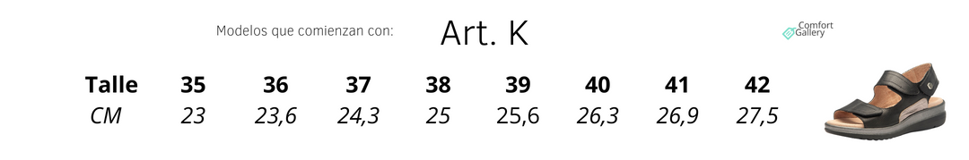 Tabla de talles de Articulos que comienzan con K